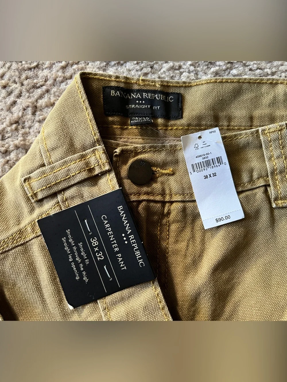 NWT Banana Republic Men's Workwear Utility Carpenter Pants Golden Beige Sz 38x32